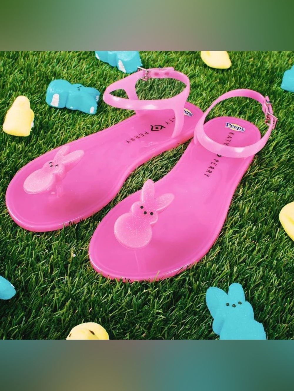 NEW KATY PERRY x PEEPS Pink Jelly Sandals with Bunny Design